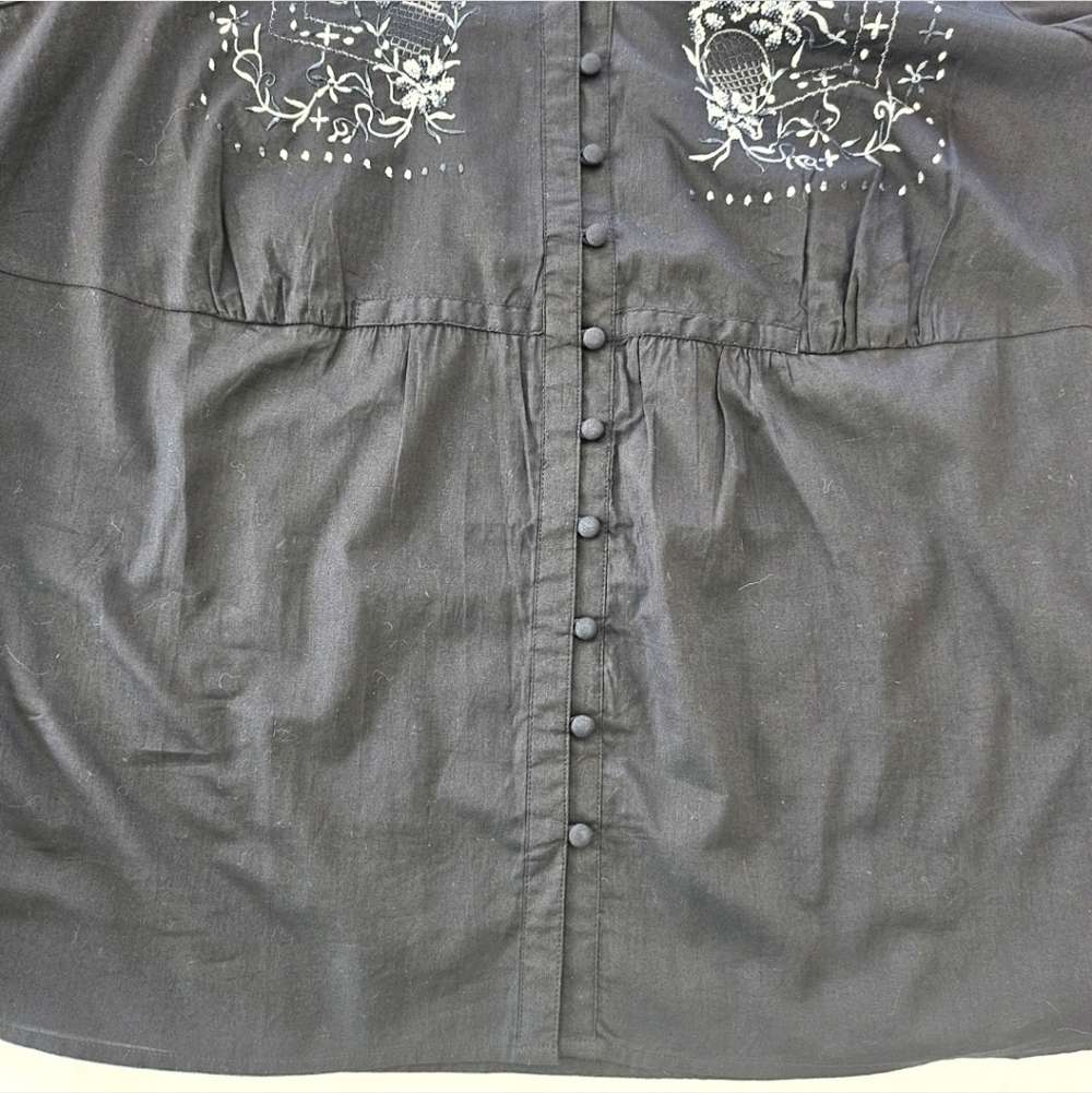 Avenue Plus Black Cotton Button Front  Embroidered Boho Top 18-20 Lightweight - Picture 6 of 7